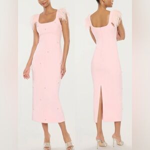 NEW LIKELY likely Cameron feathers and crystals Midi Dress pink sz 4